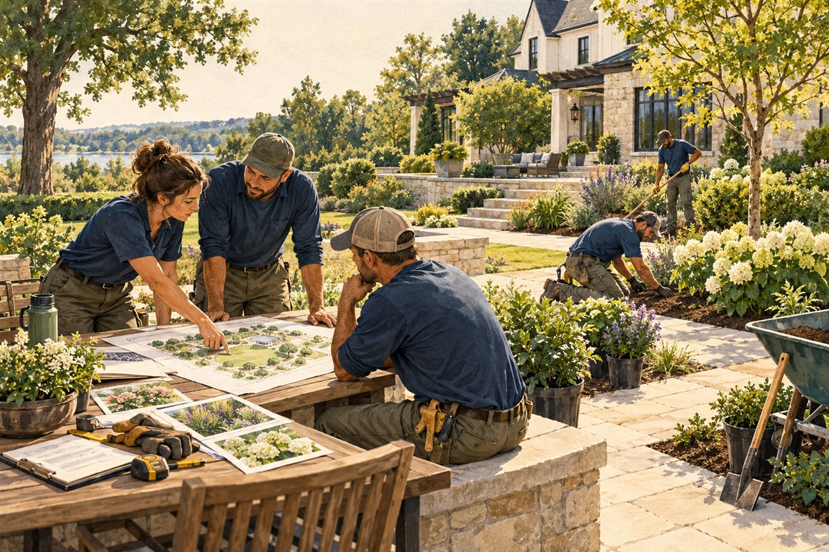 Illustration of landscaping service planning