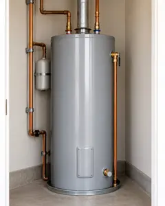 Installed water heater attached to copper plumbing
